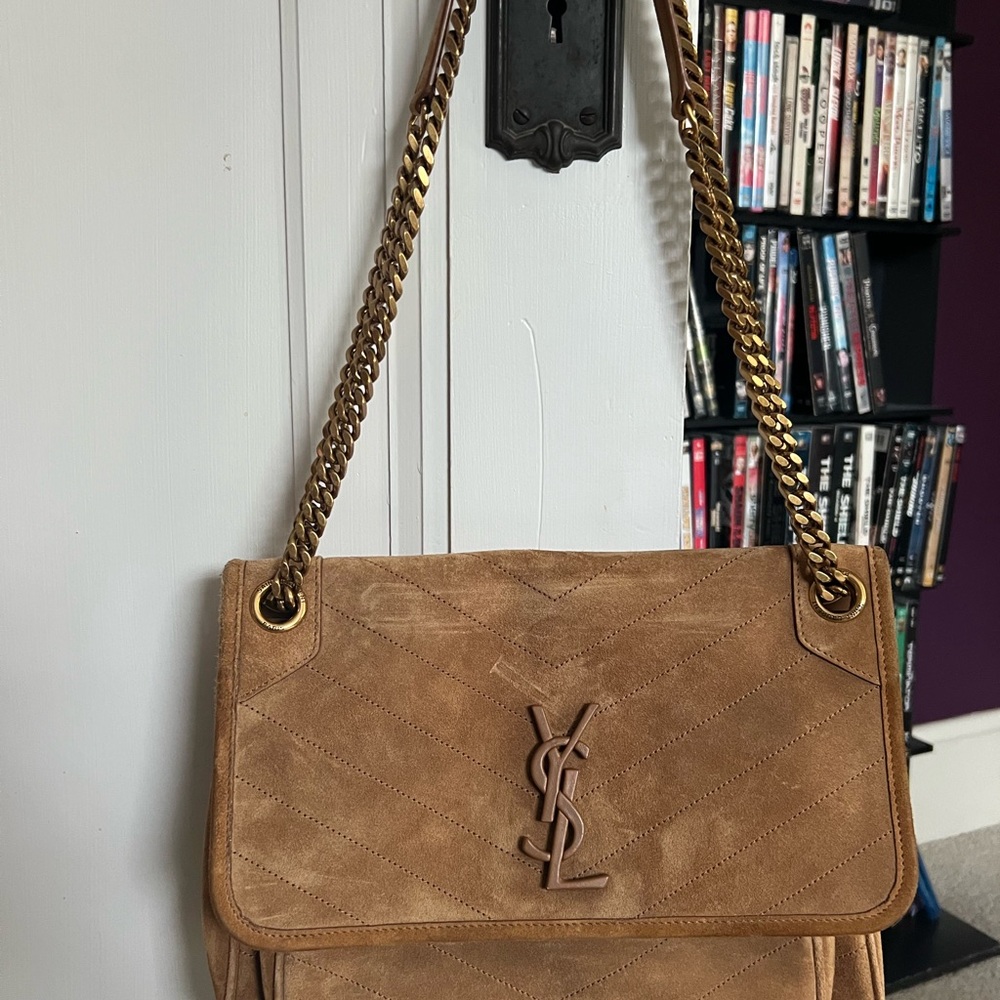 Yves Saint Laurent Tan Shoulder Bag with Gold Hardware